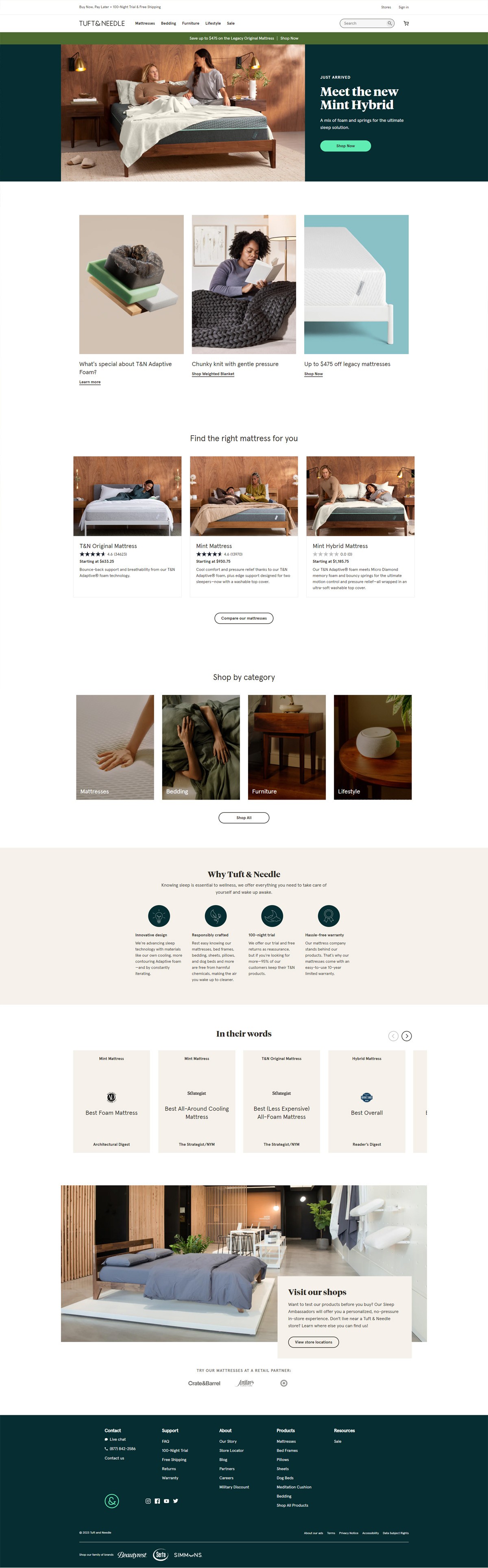 eCommerce website: Tuft & Needle