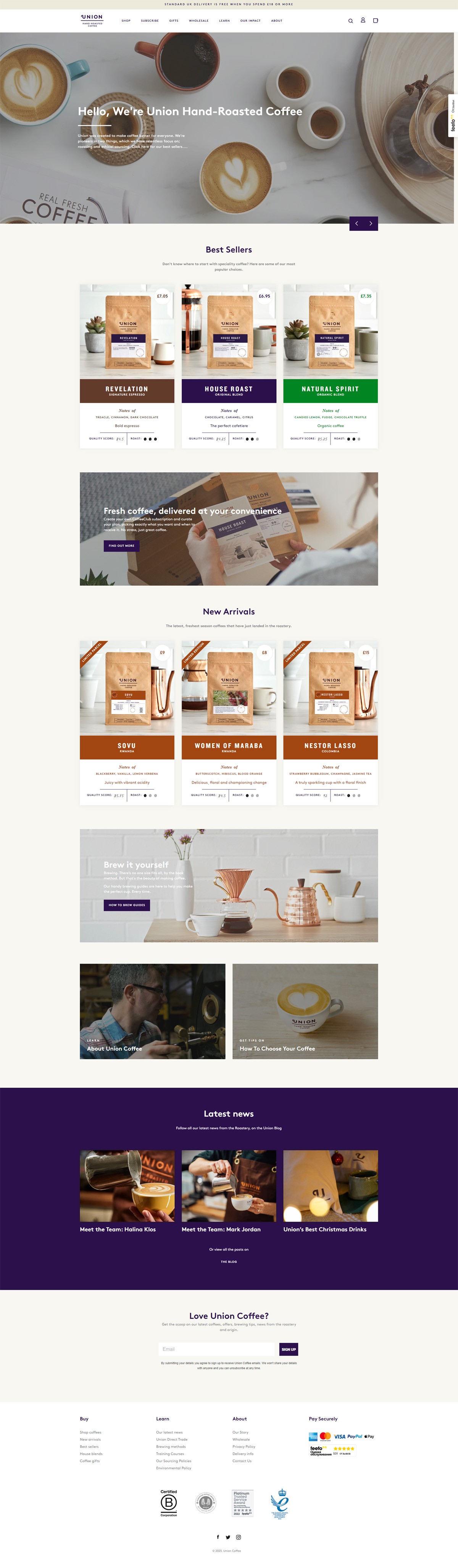 eCommerce website: Union Coffee
