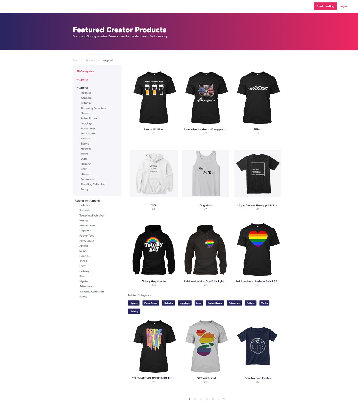 eCommerce website: Teespring
