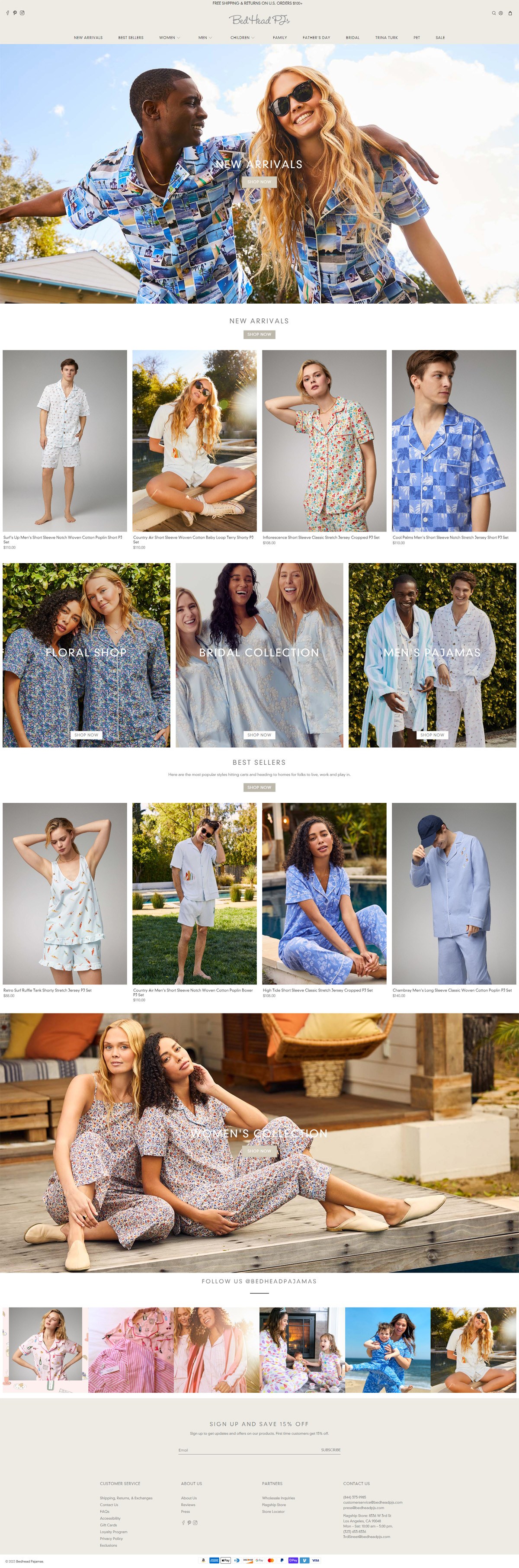 eCommerce website: BedHead Pajamas