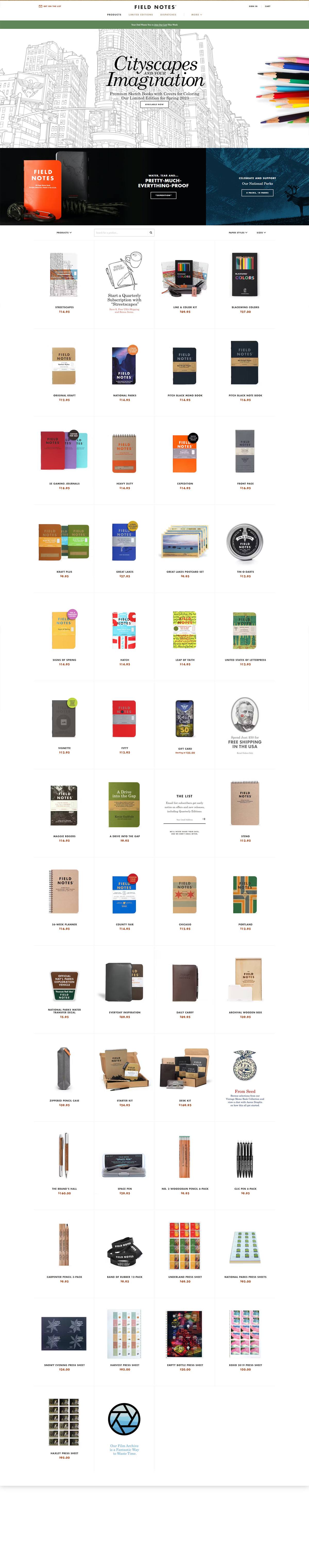 eCommerce website: Field Notes