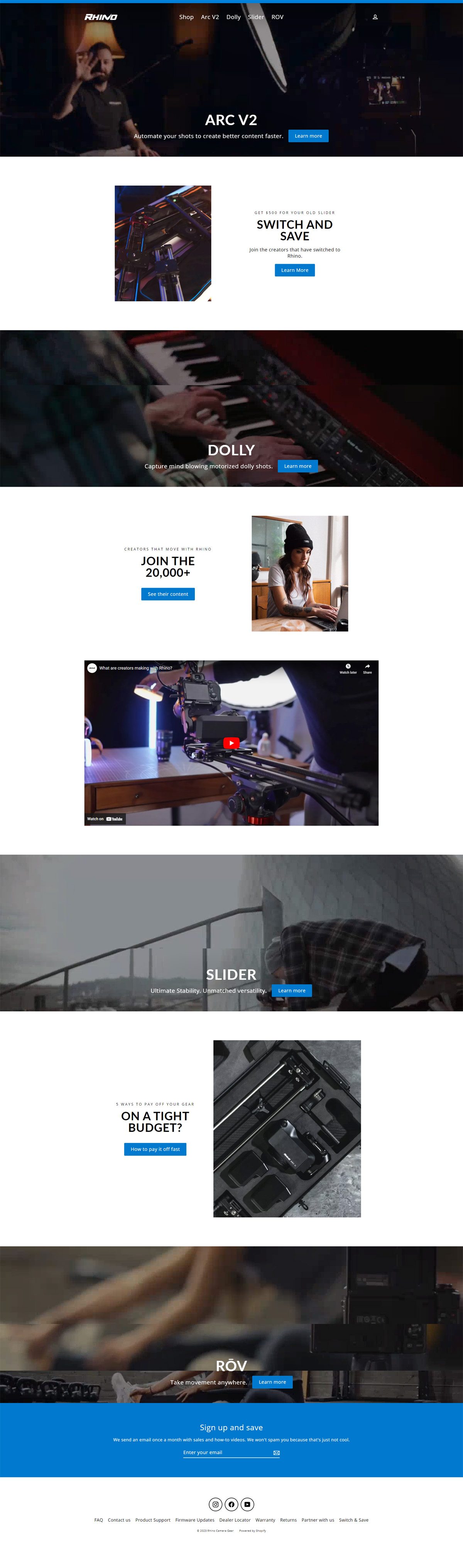 eCommerce website: Rhino Camera Gear