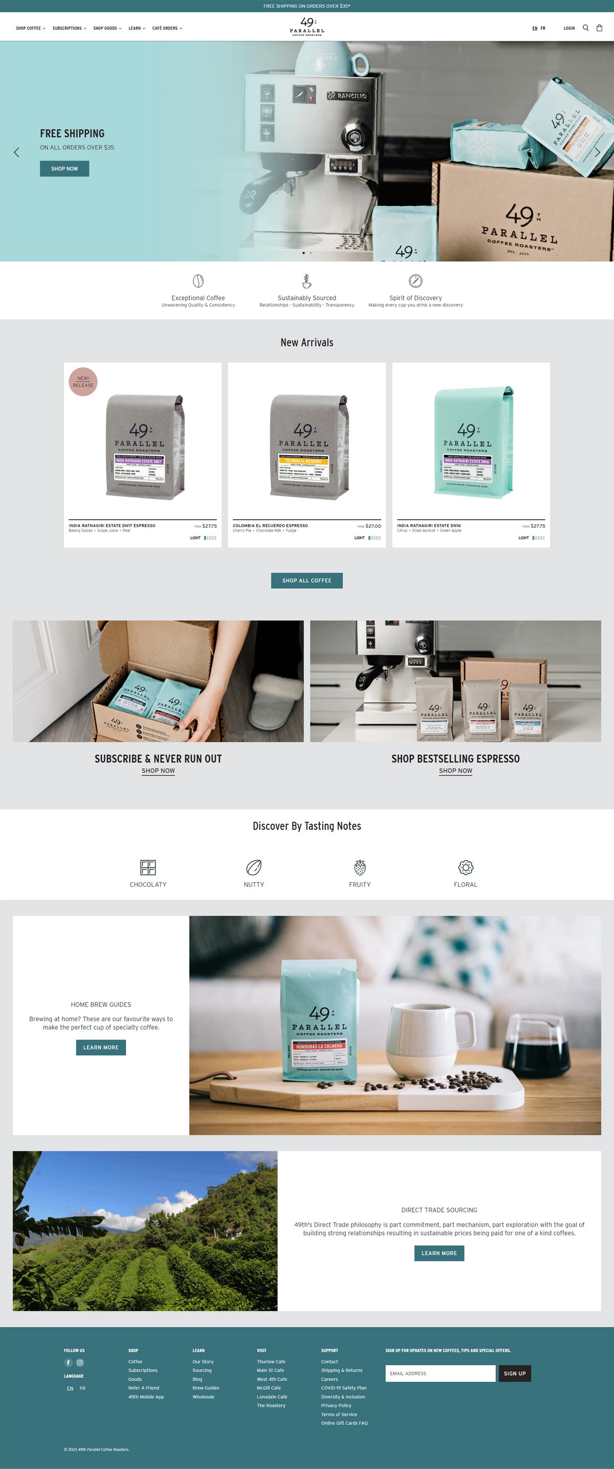 eCommerce website: 49th Parallel Coffee