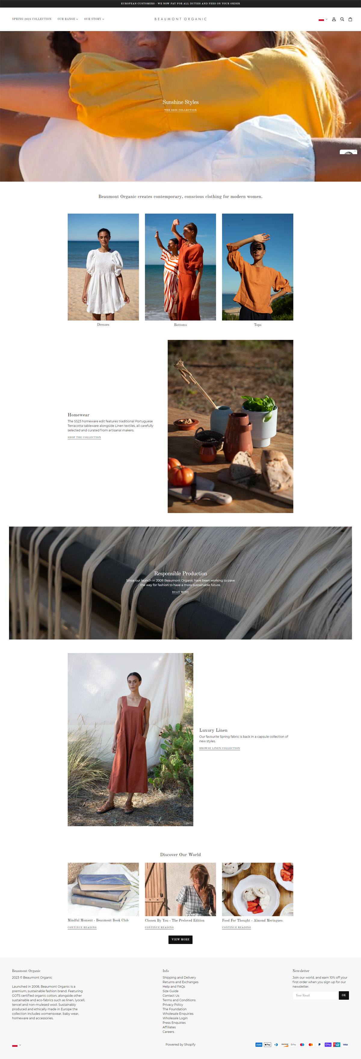 eCommerce website: Beaumont Organic