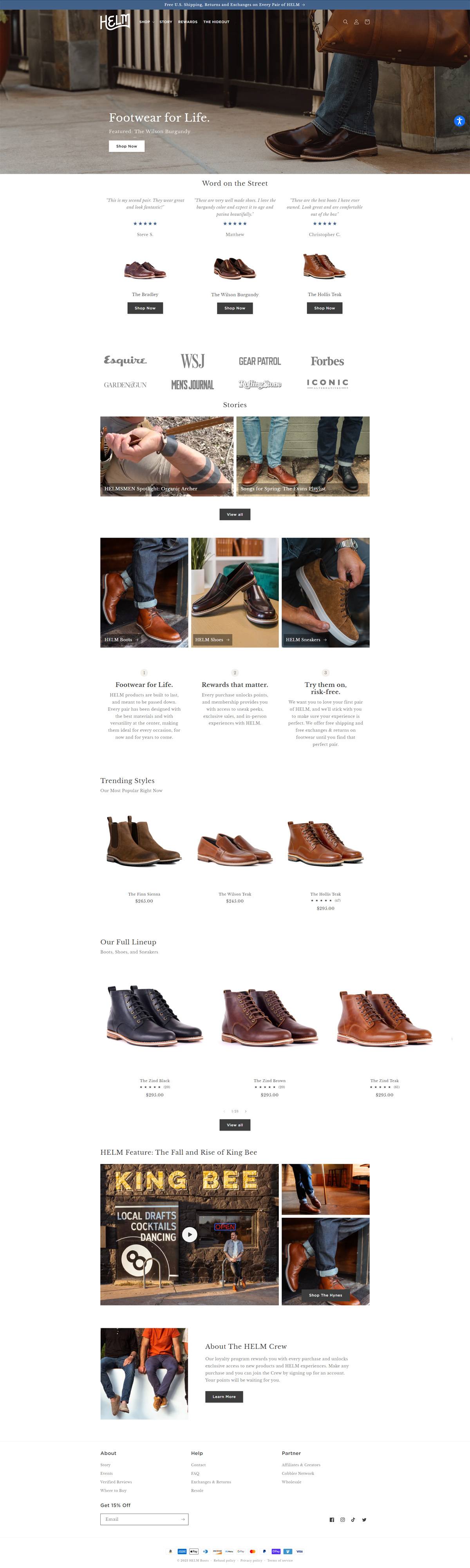 eCommerce website: Helm Boots