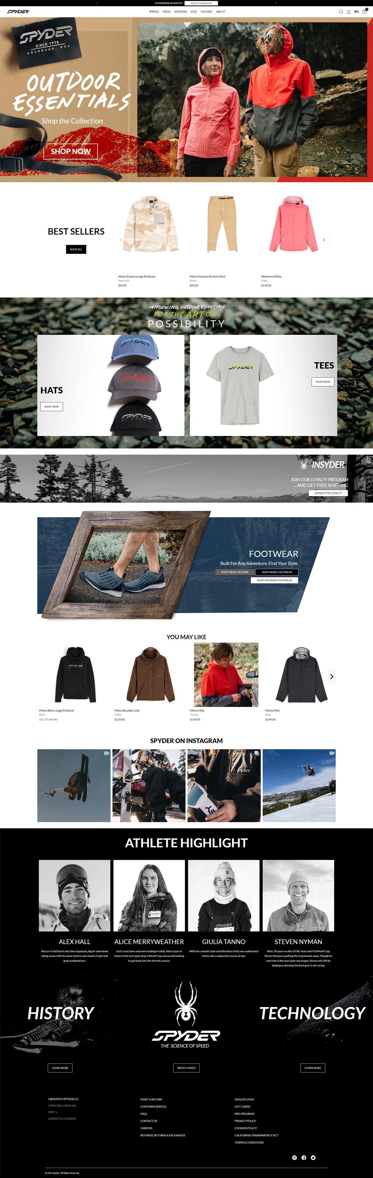 eCommerce website: Spyder Active Sports