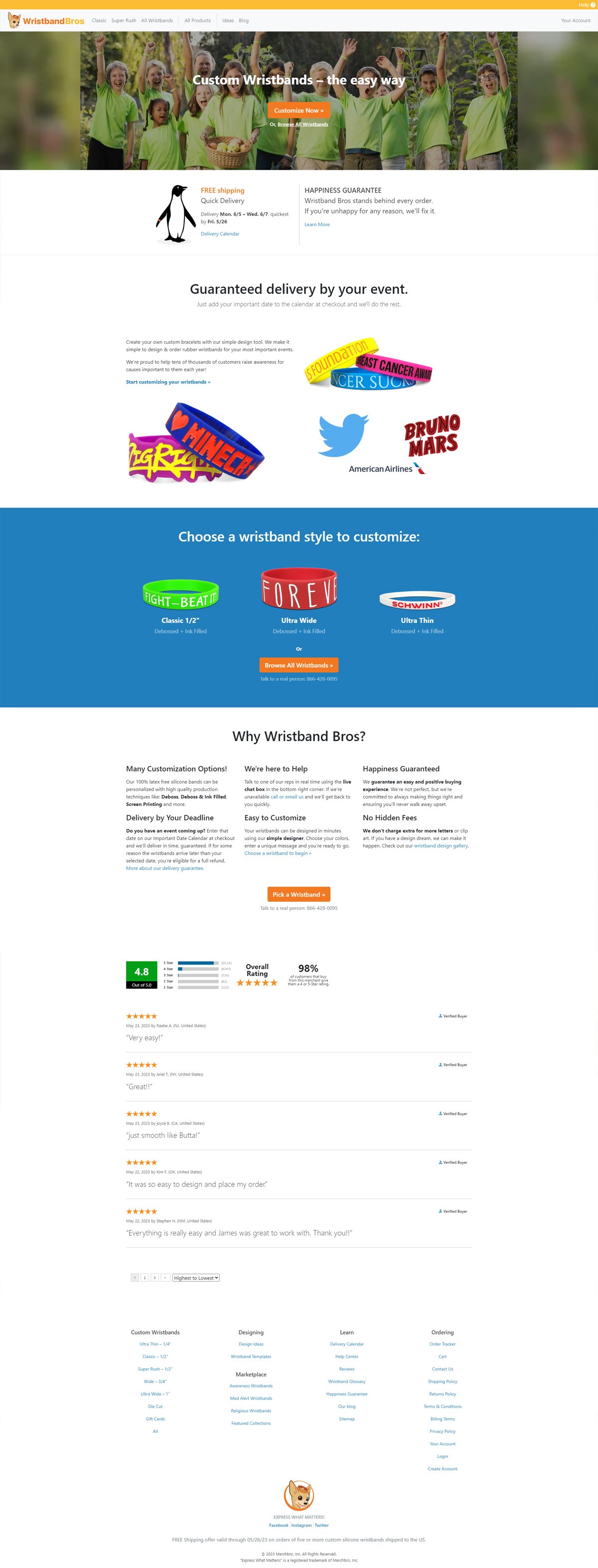 eCommerce website: Wristband Bros