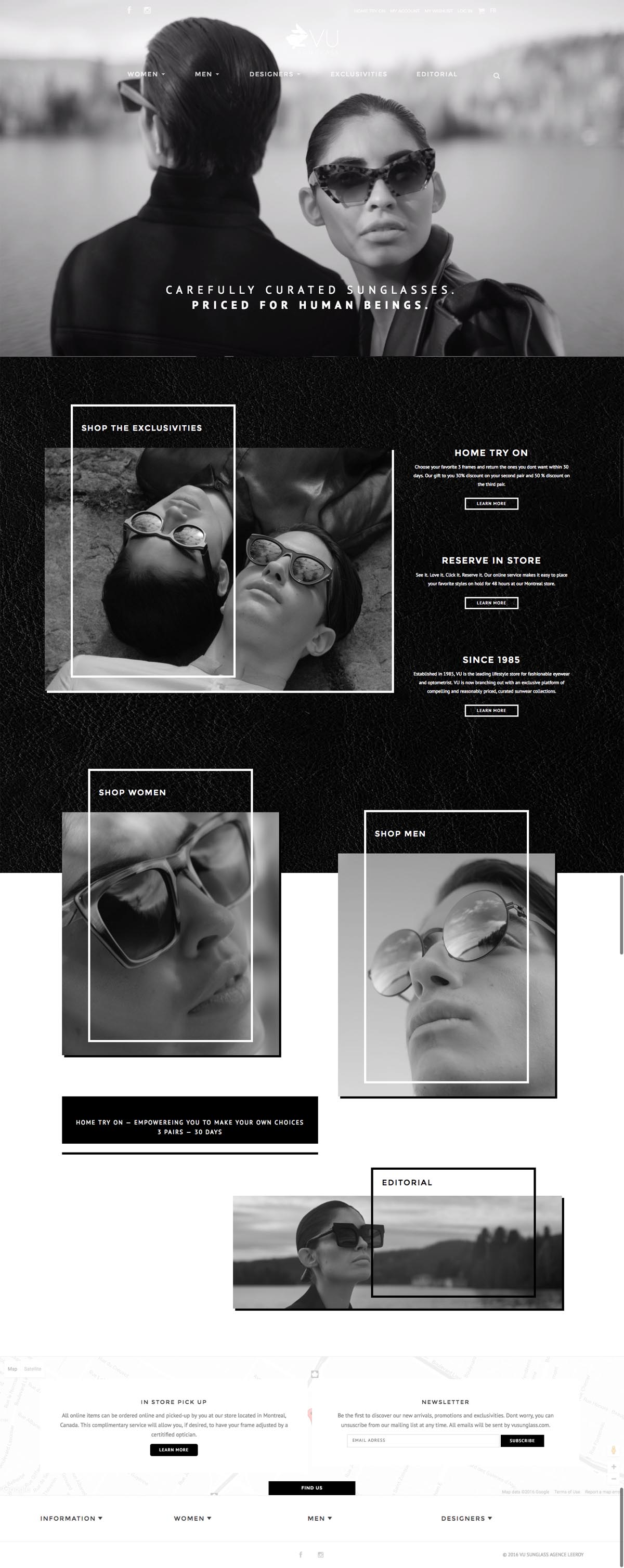 eCommerce website: VU Sunglasses