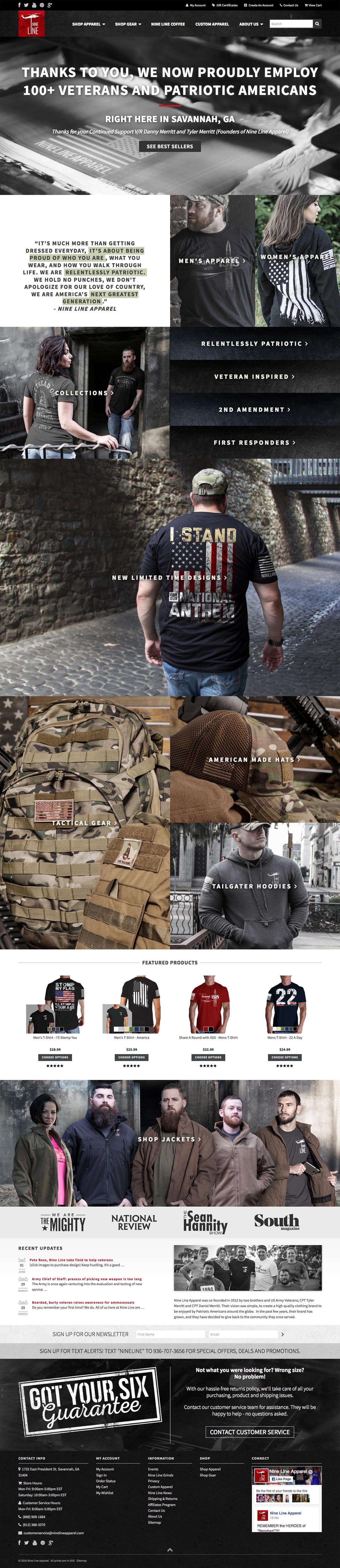 eCommerce website: Nine Line Apparel