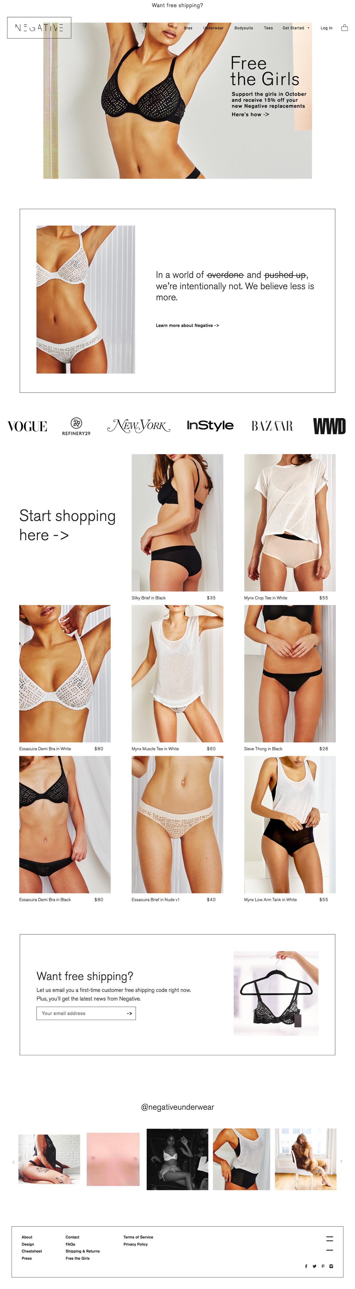 eCommerce website: Negative Underwear