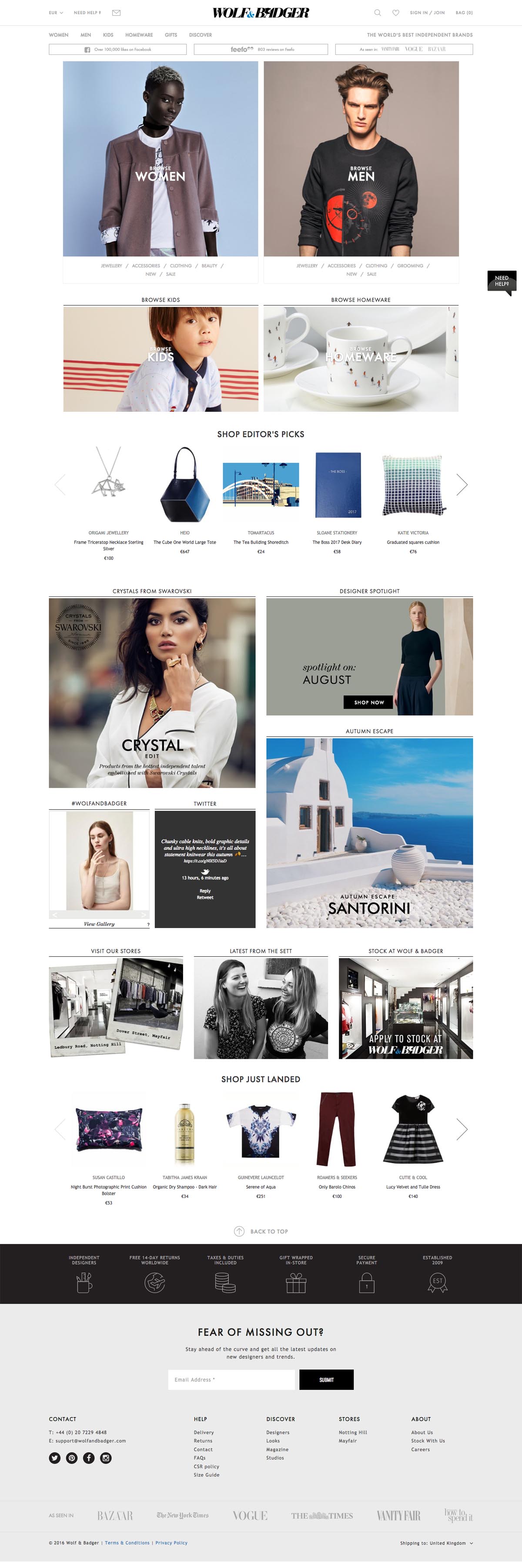 eCommerce website: Wolf and Badger