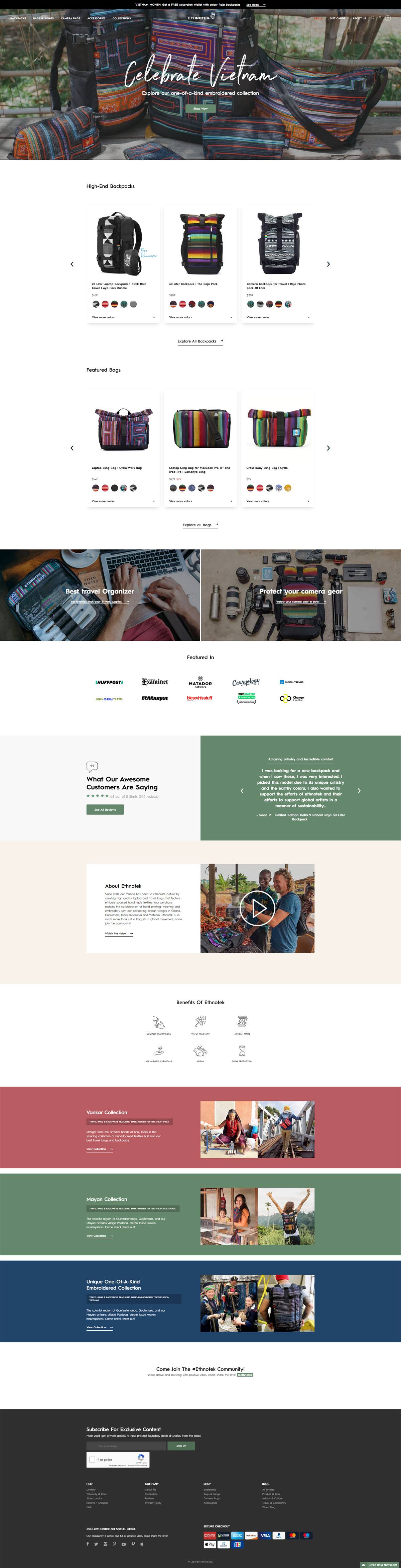 eCommerce website: Ethnotek Bags