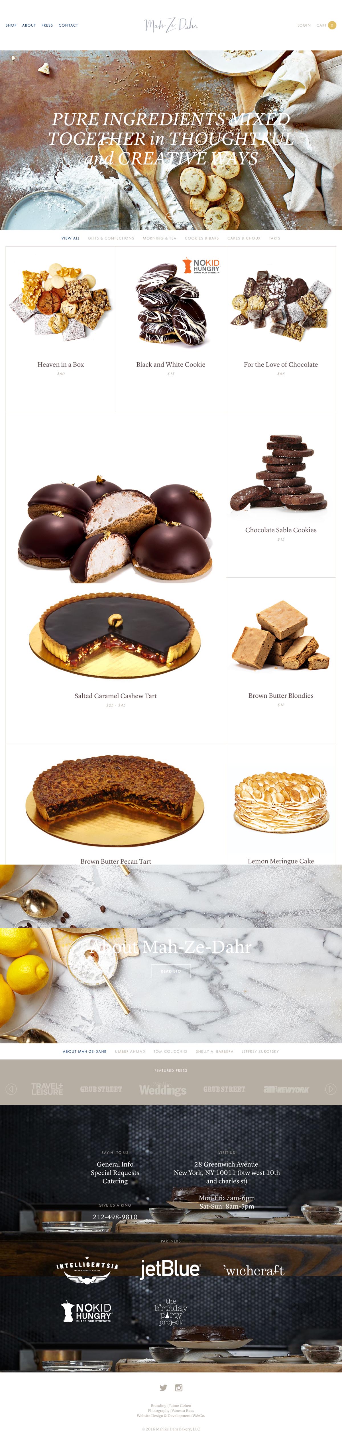 eCommerce website: Mah-Ze-Dahr Bakery
