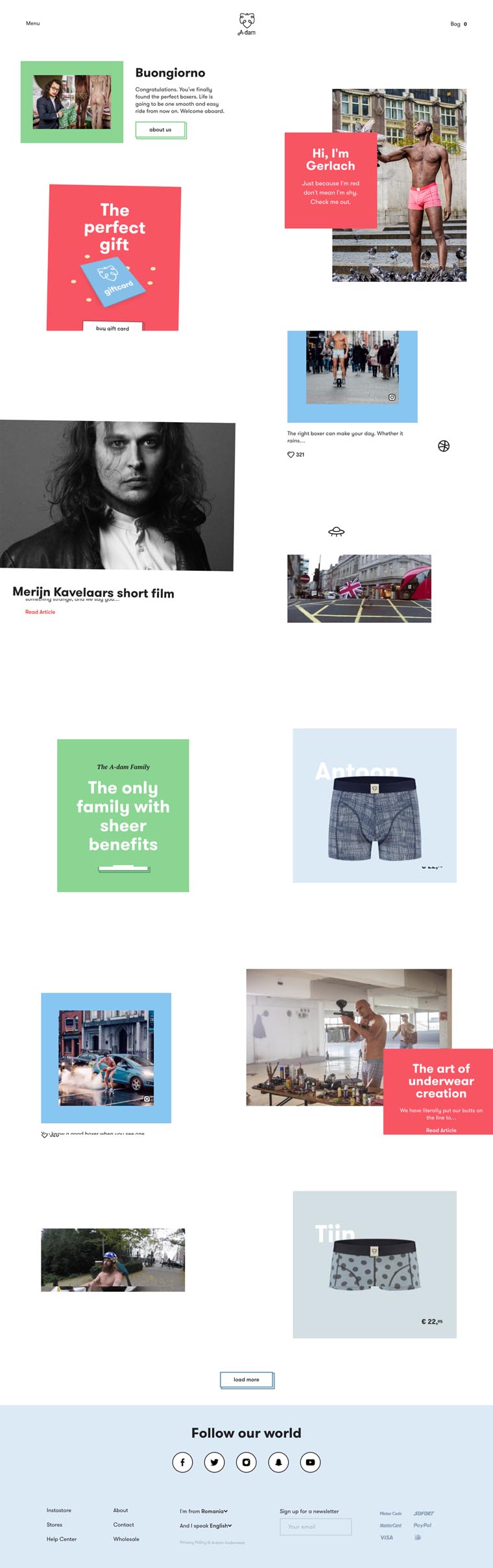 eCommerce website: A-dam Underwear