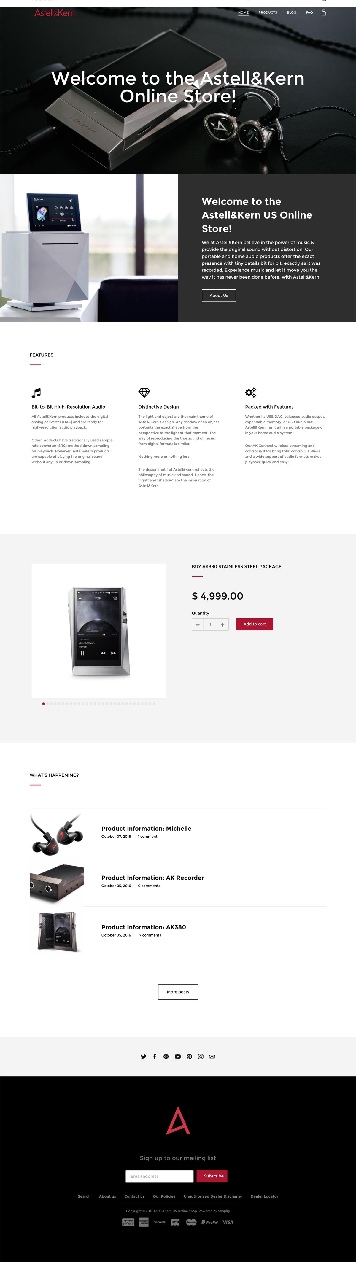 eCommerce website: Astell & Kern