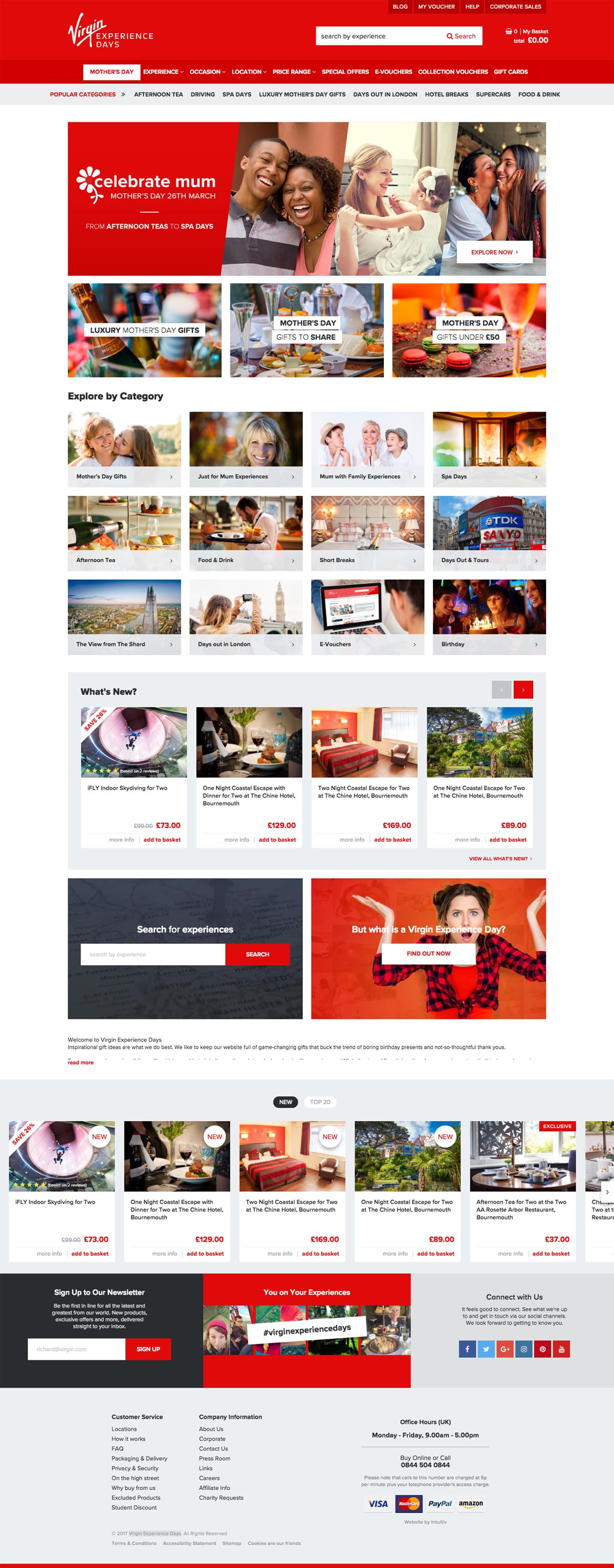 eCommerce website: Virgin Experience Days