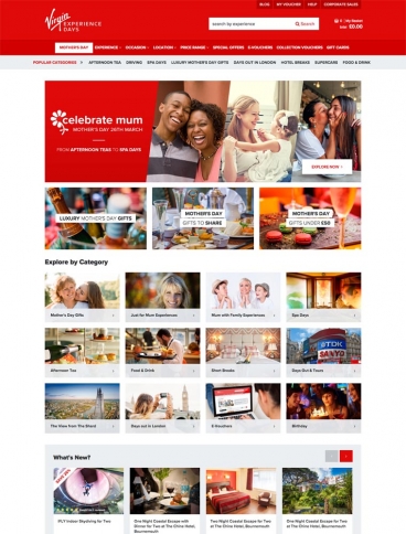 eCommerce website: Virgin Experience Days