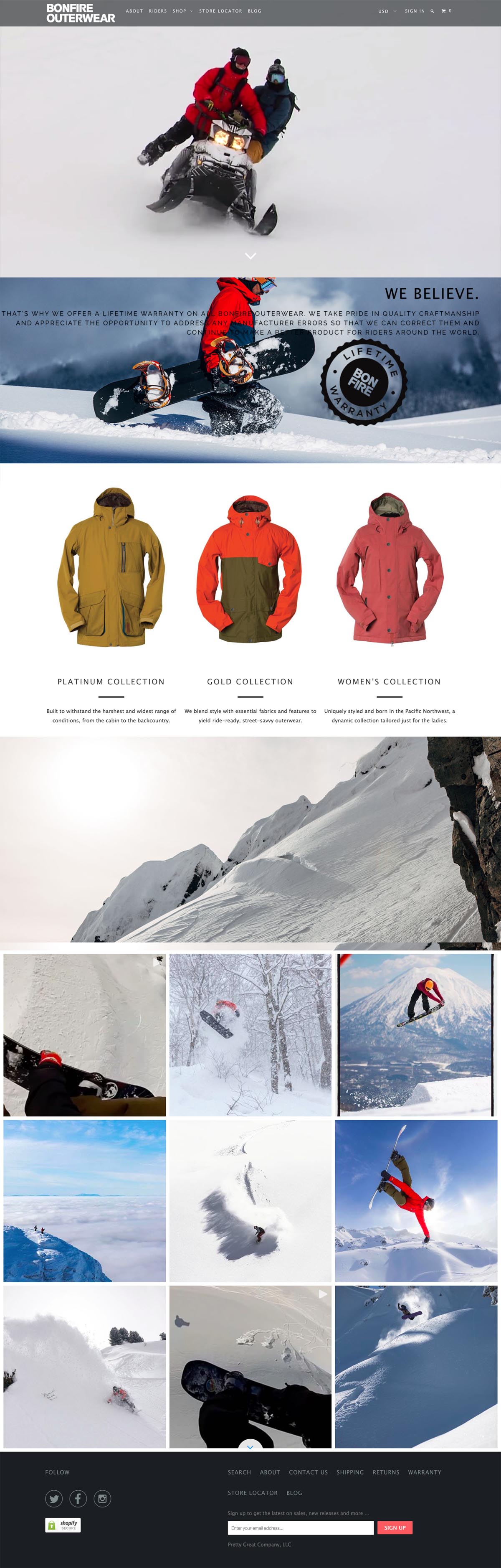eCommerce website: Bonfire Outerwear
