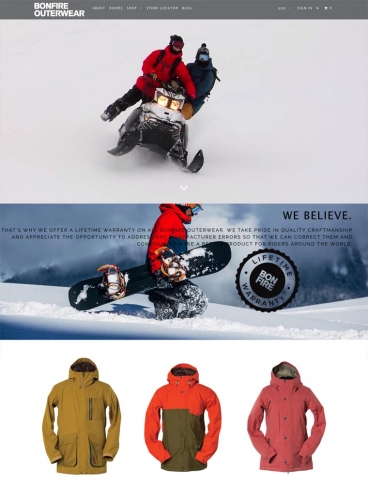 eCommerce website: Bonfire Outerwear