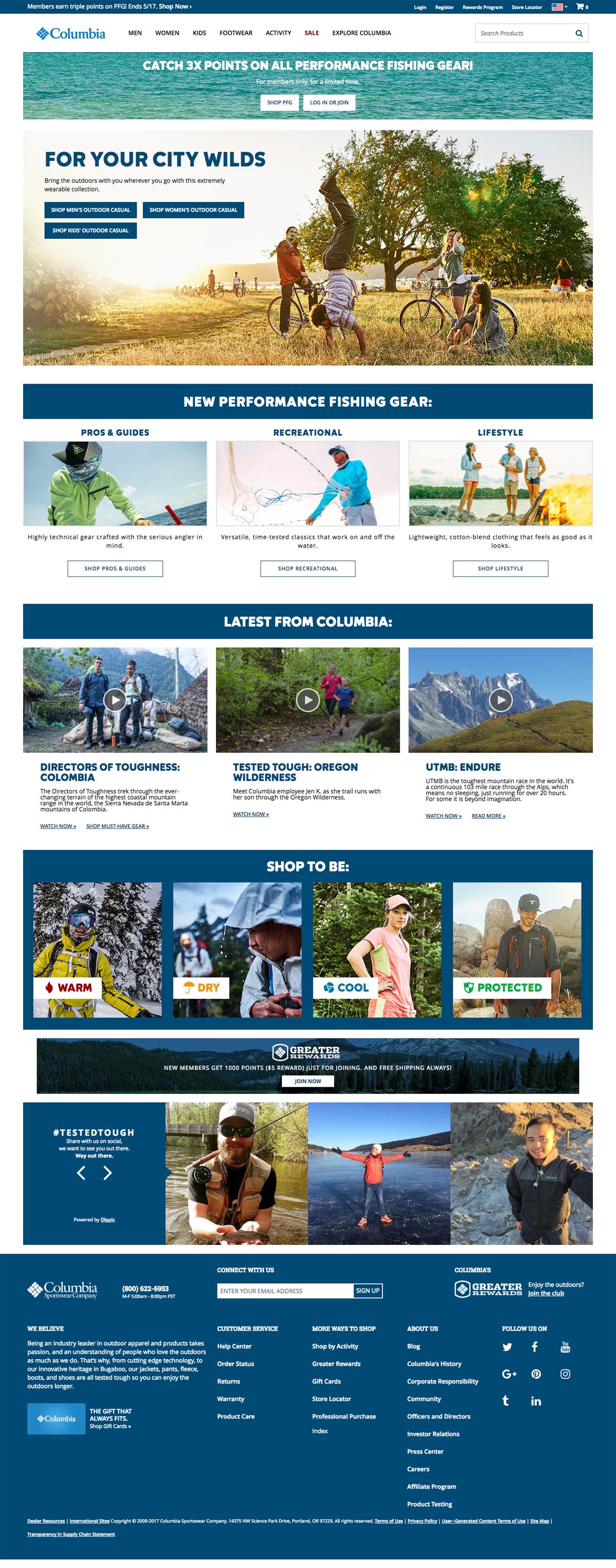 eCommerce website: Columbia