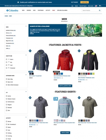 eCommerce website: Columbia