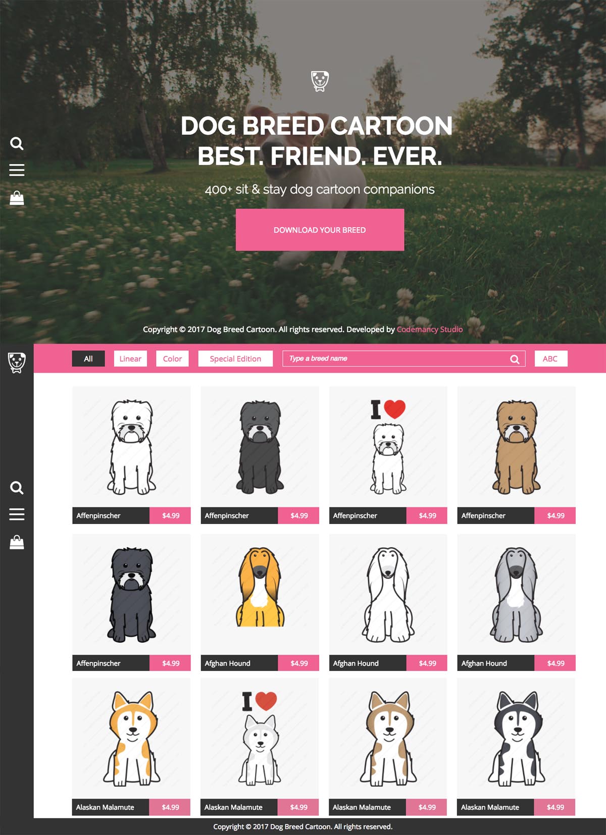 eCommerce website: Dog Breed Cartoon