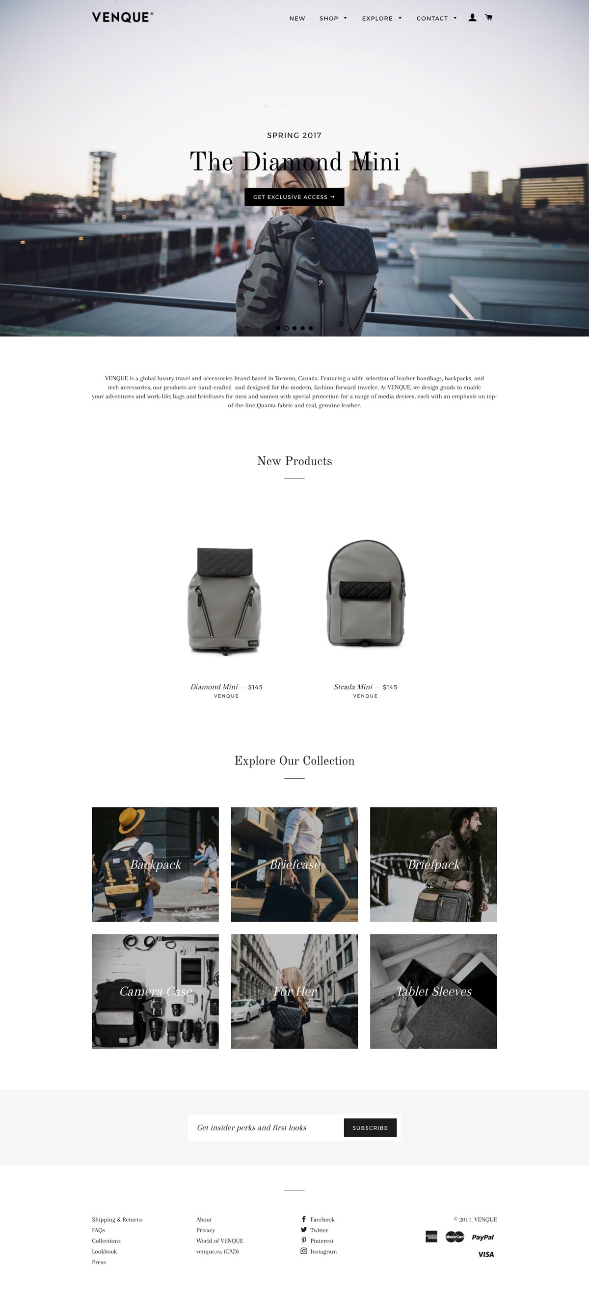 eCommerce website: VENQUE