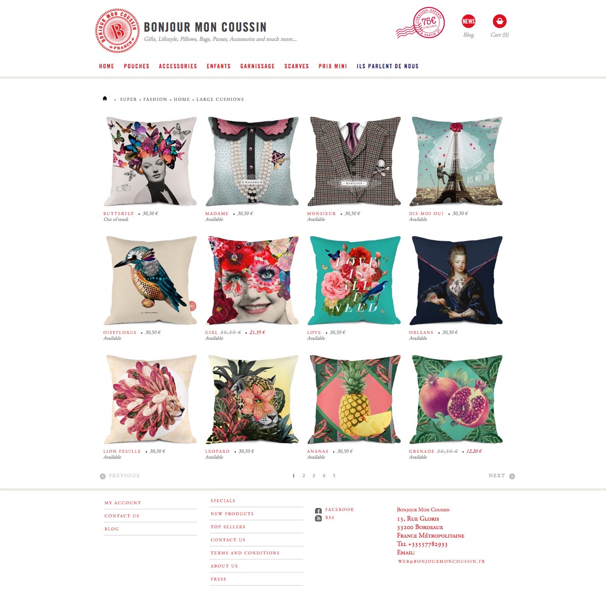 eCommerce website: Bonjour Mon Coussin