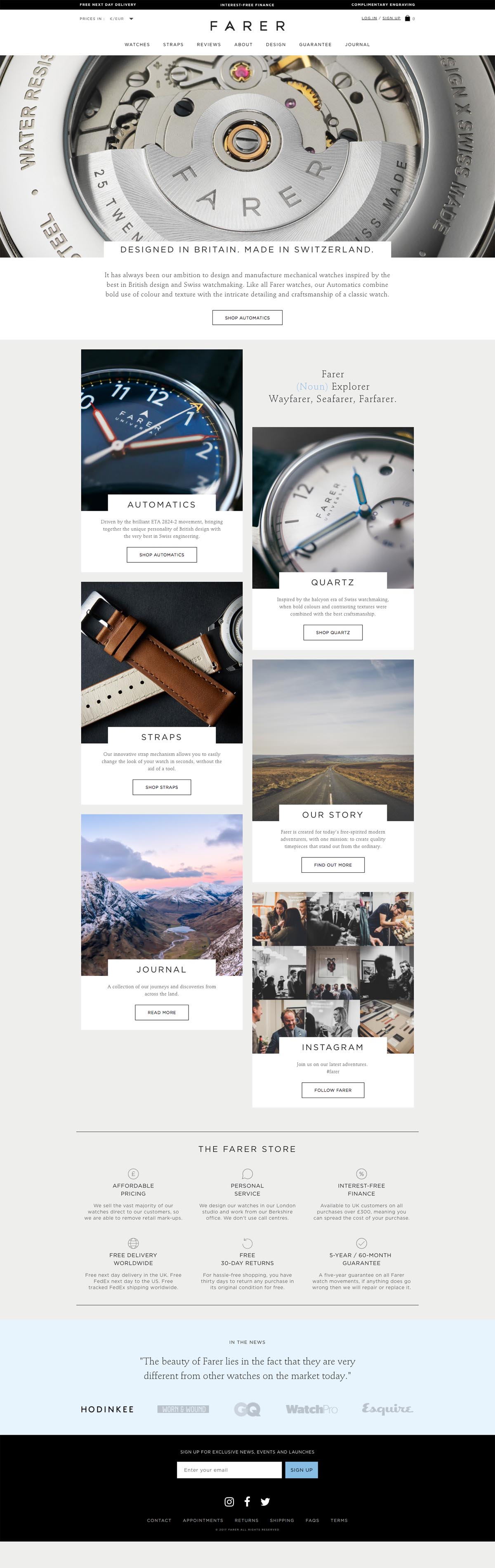 eCommerce website: Farer