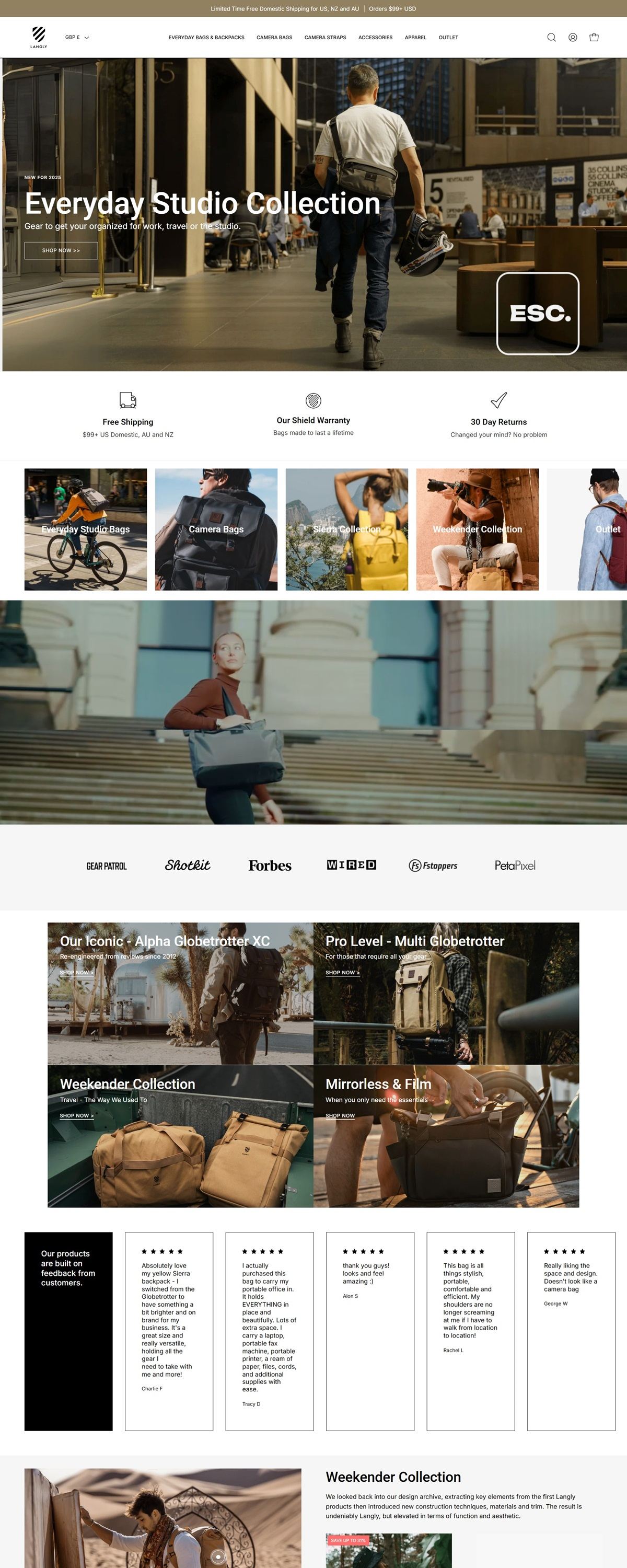 eCommerce website: Langly Bags