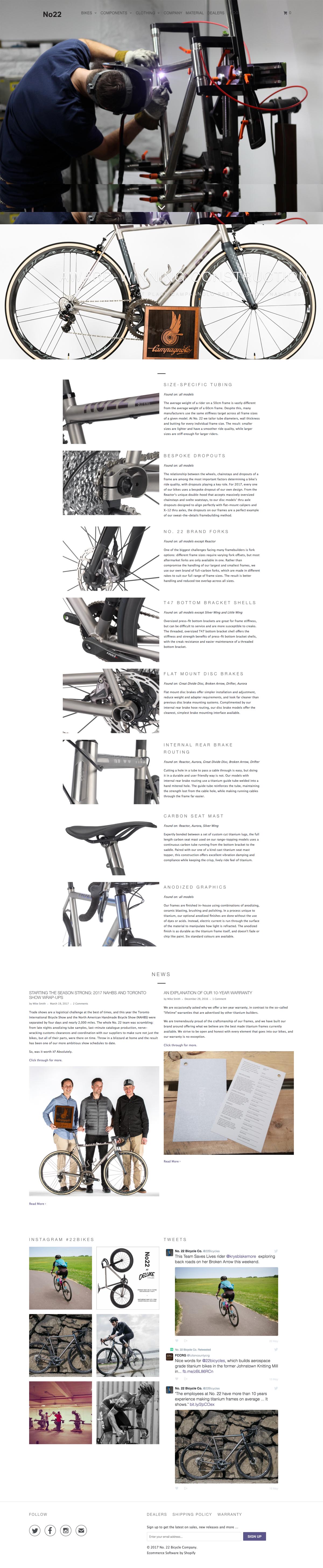 eCommerce website: No. 22 Bicycle Company