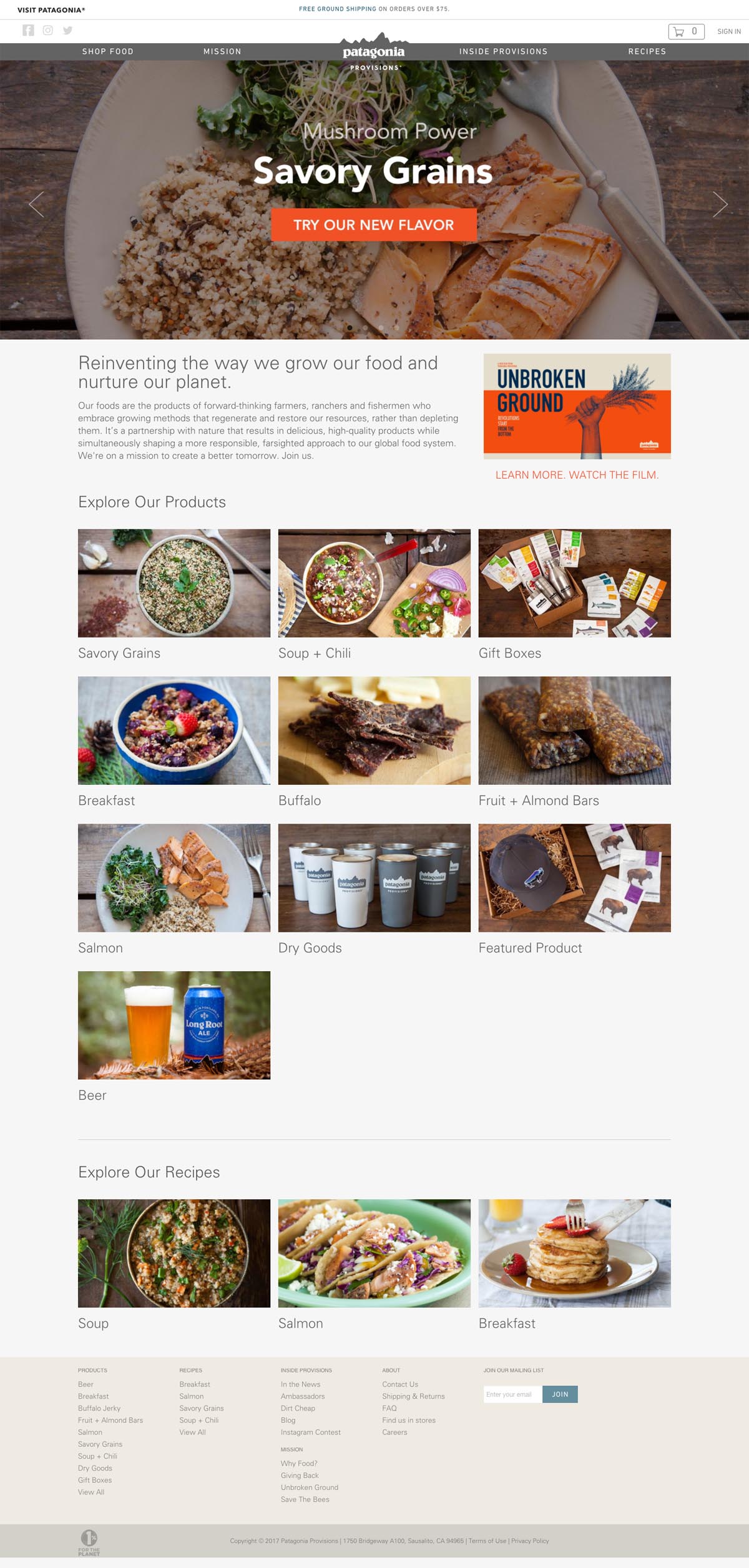 eCommerce website: Patagonia Provisions