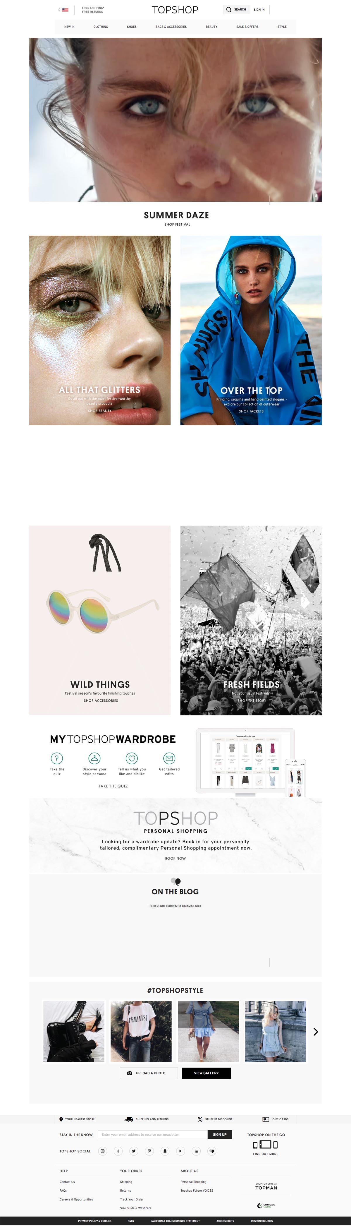 eCommerce website: Topshop