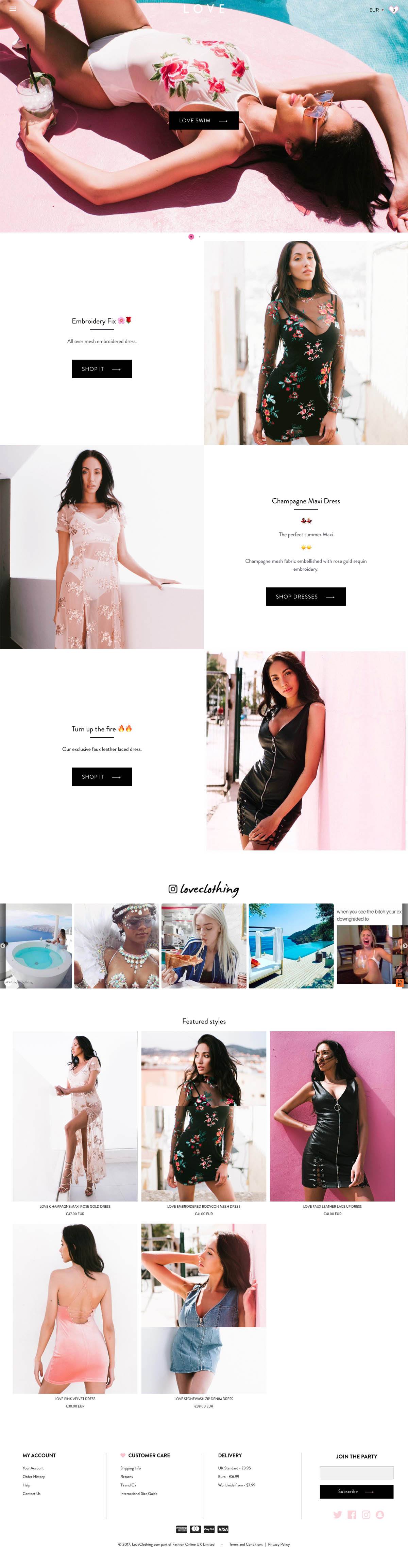 eCommerce website: Love Clothing