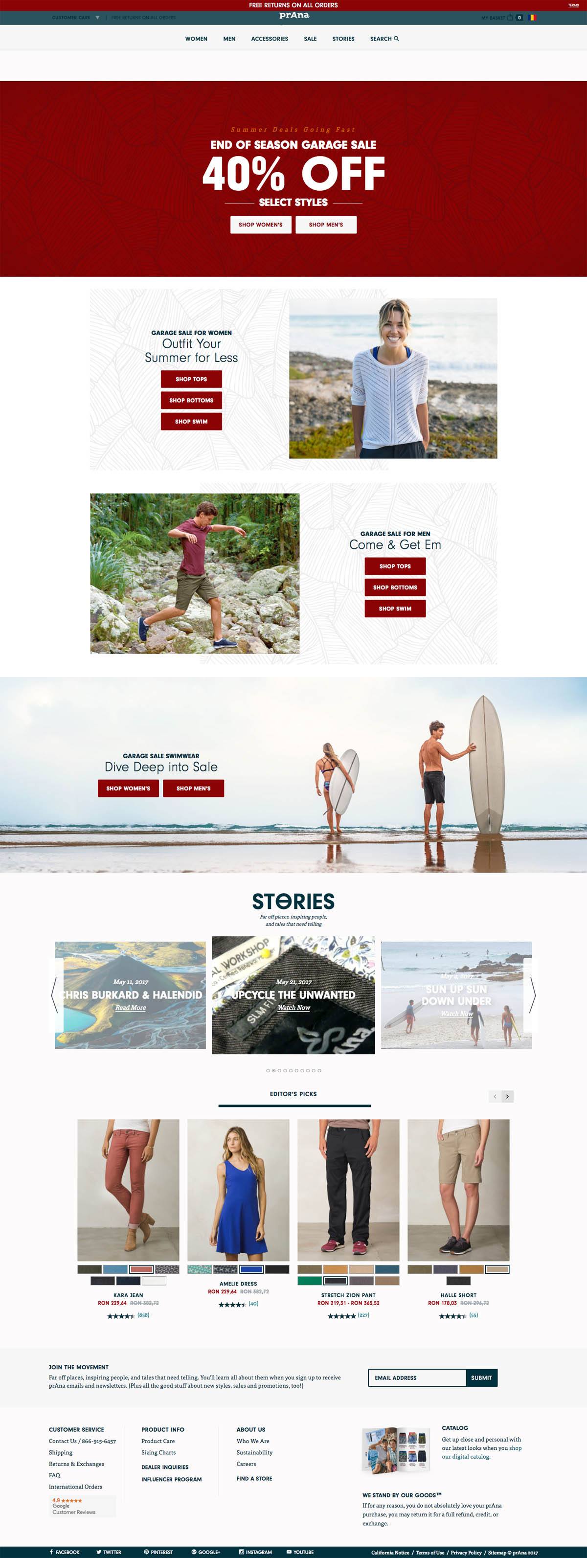 eCommerce website: Prana