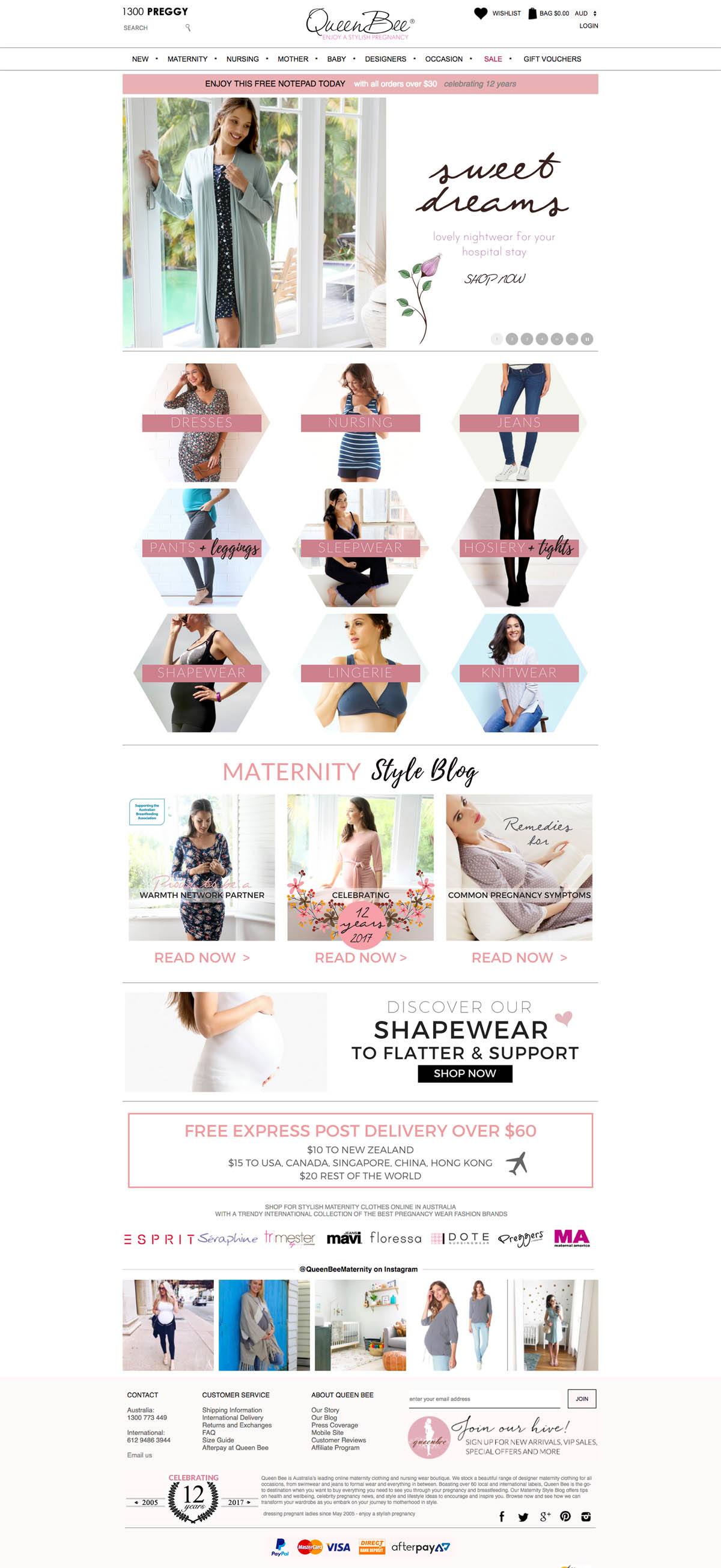 eCommerce website: Queen Bee Maternity