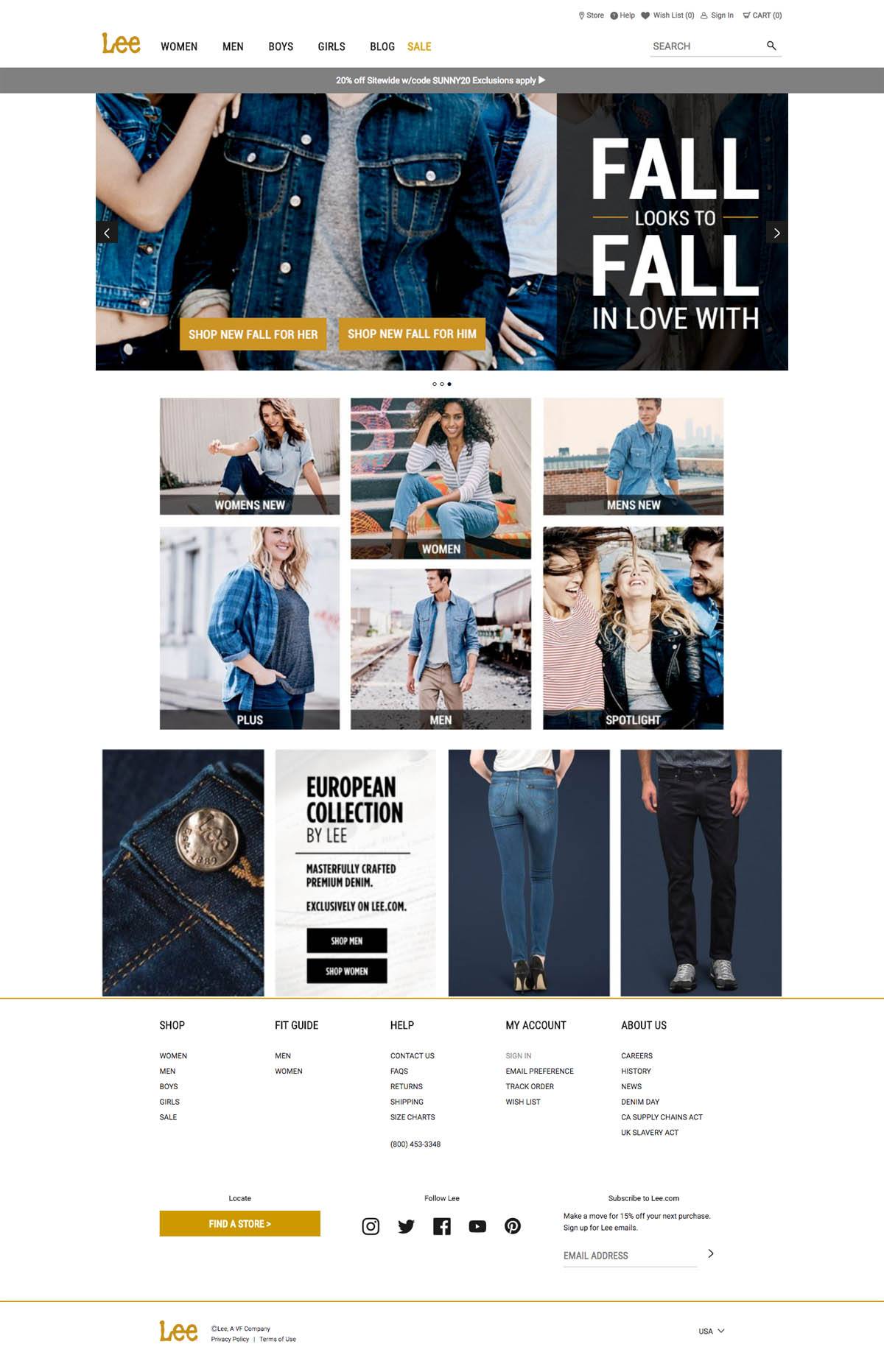 eCommerce website: Lee Jeans