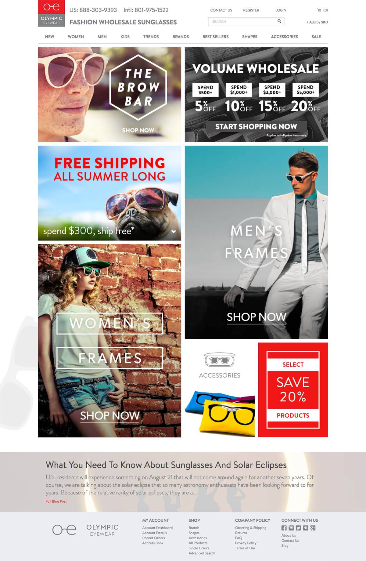 eCommerce website: Olympic Eyewear