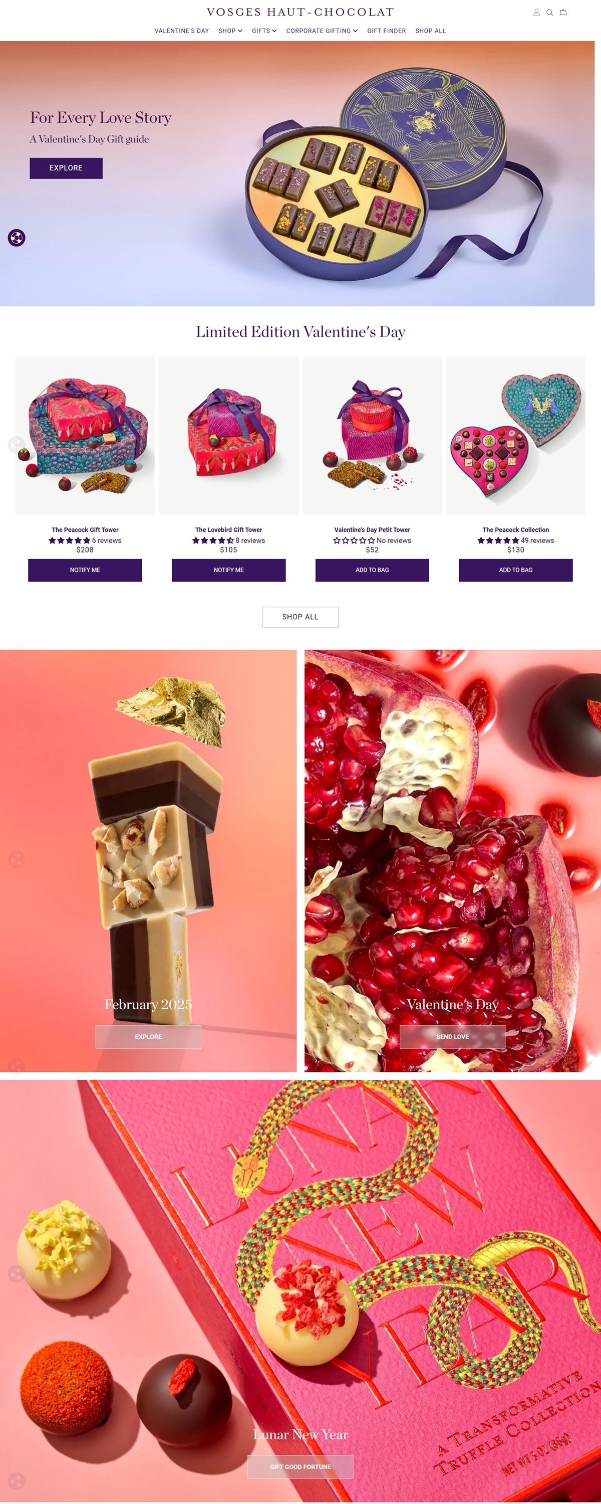 eCommerce website: Vosges Chocolate