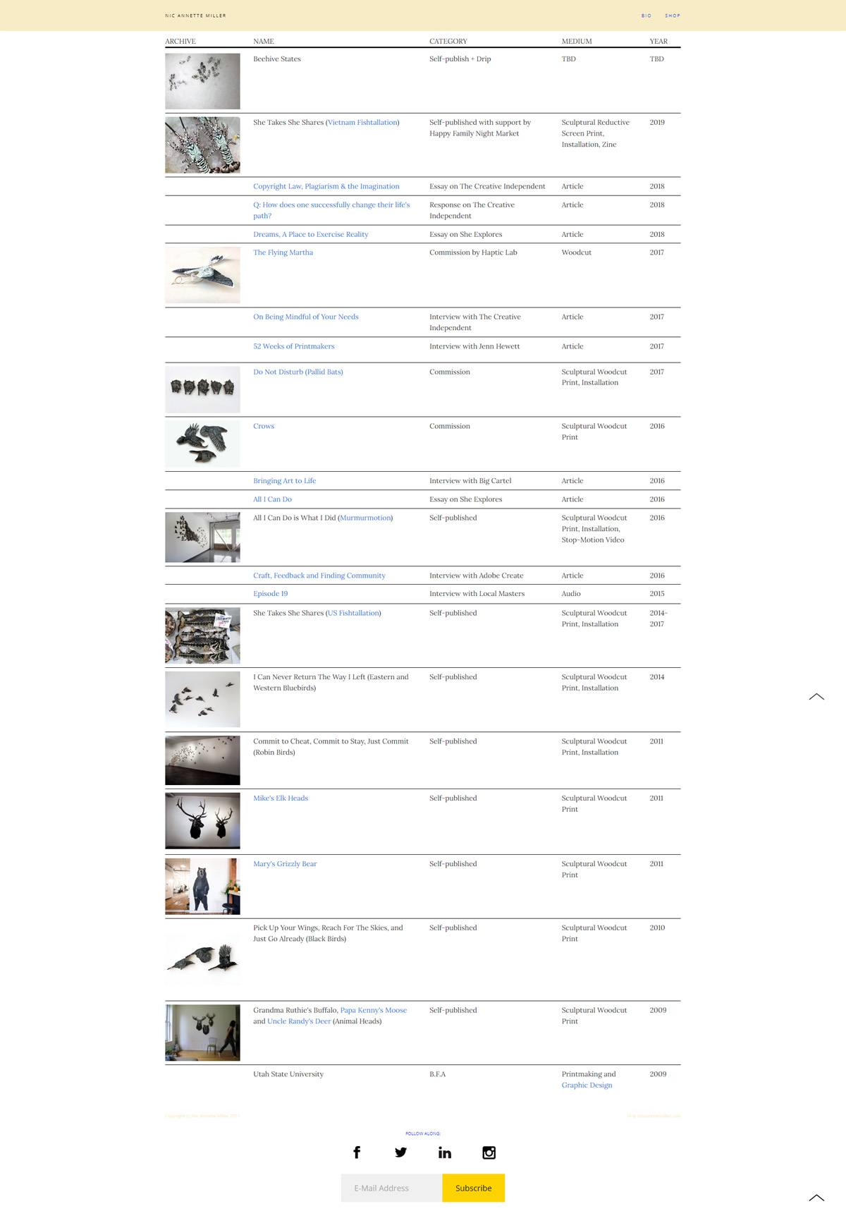 eCommerce website: Nic Annette Miller