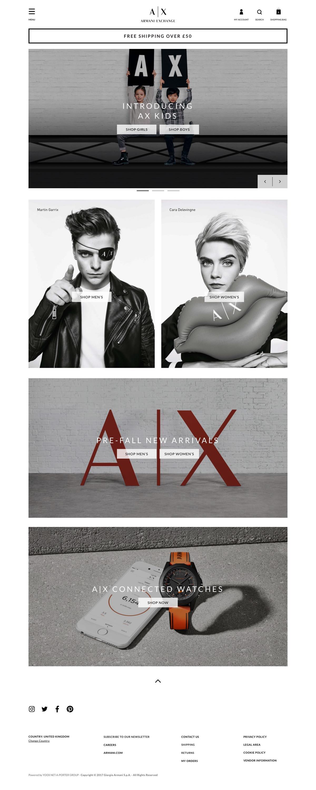 eCommerce website: Armani Exchange