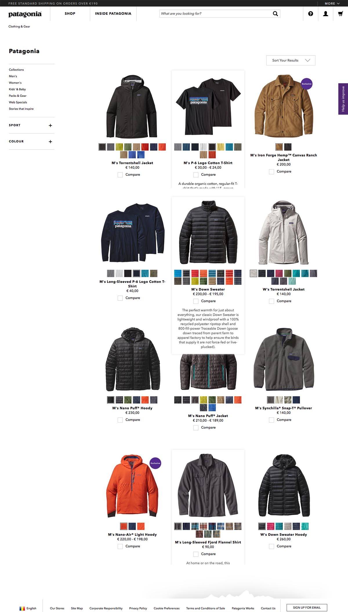 eCommerce website: Patagonia