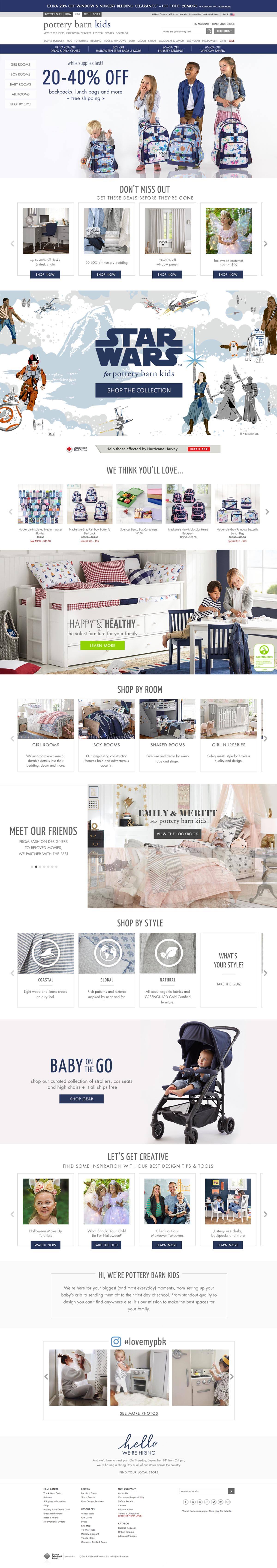 eCommerce website: Pottery Barn Kids