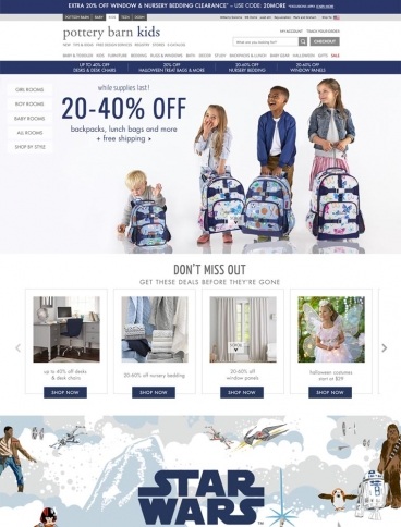 eCommerce website: Pottery Barn Kids