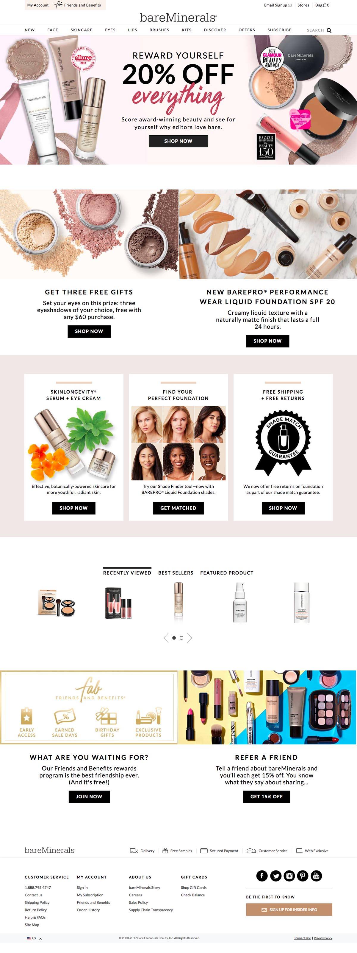 eCommerce website: bareMinerals