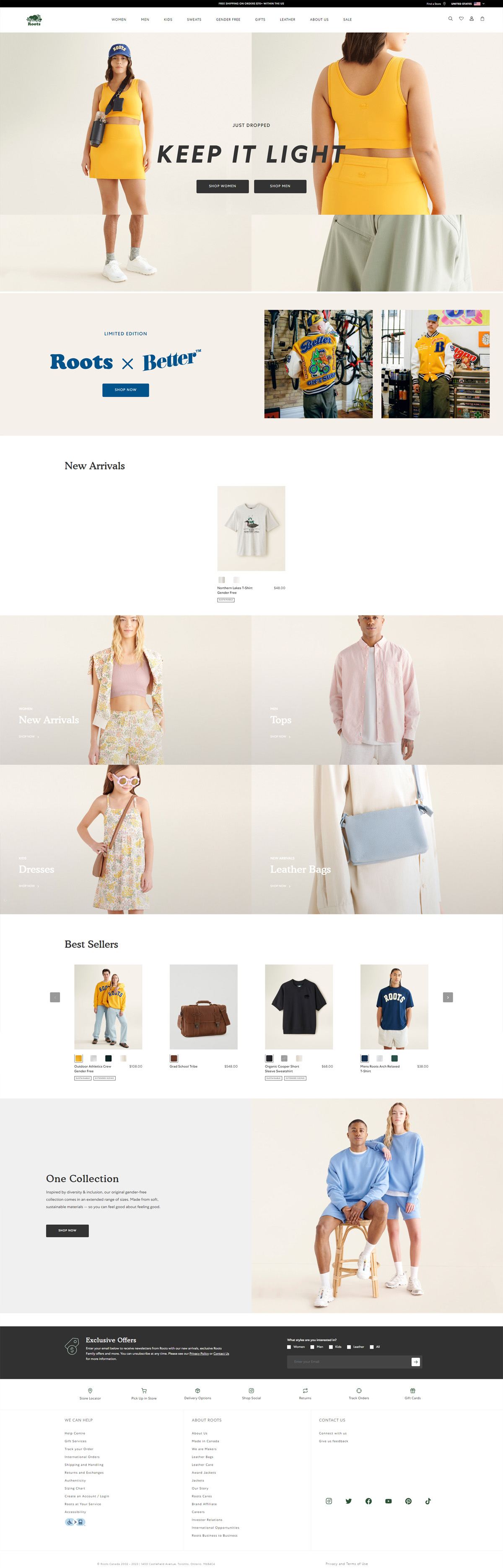 eCommerce website: Roots