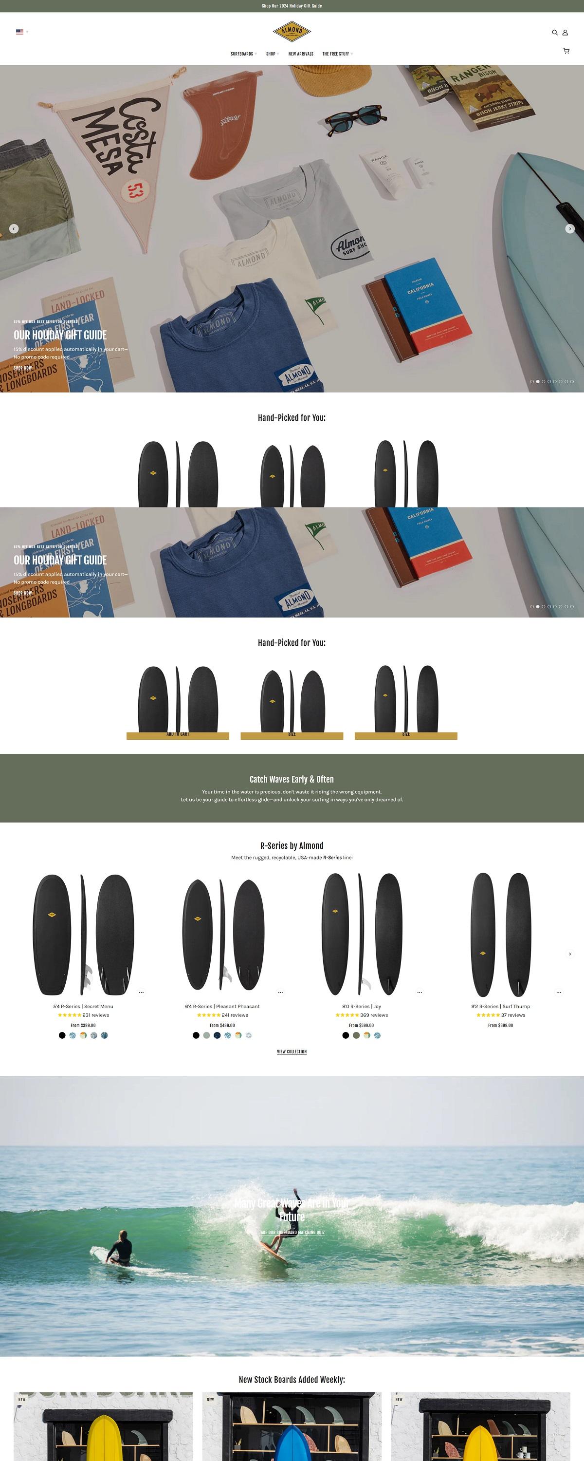 eCommerce website: Almond Surfboards