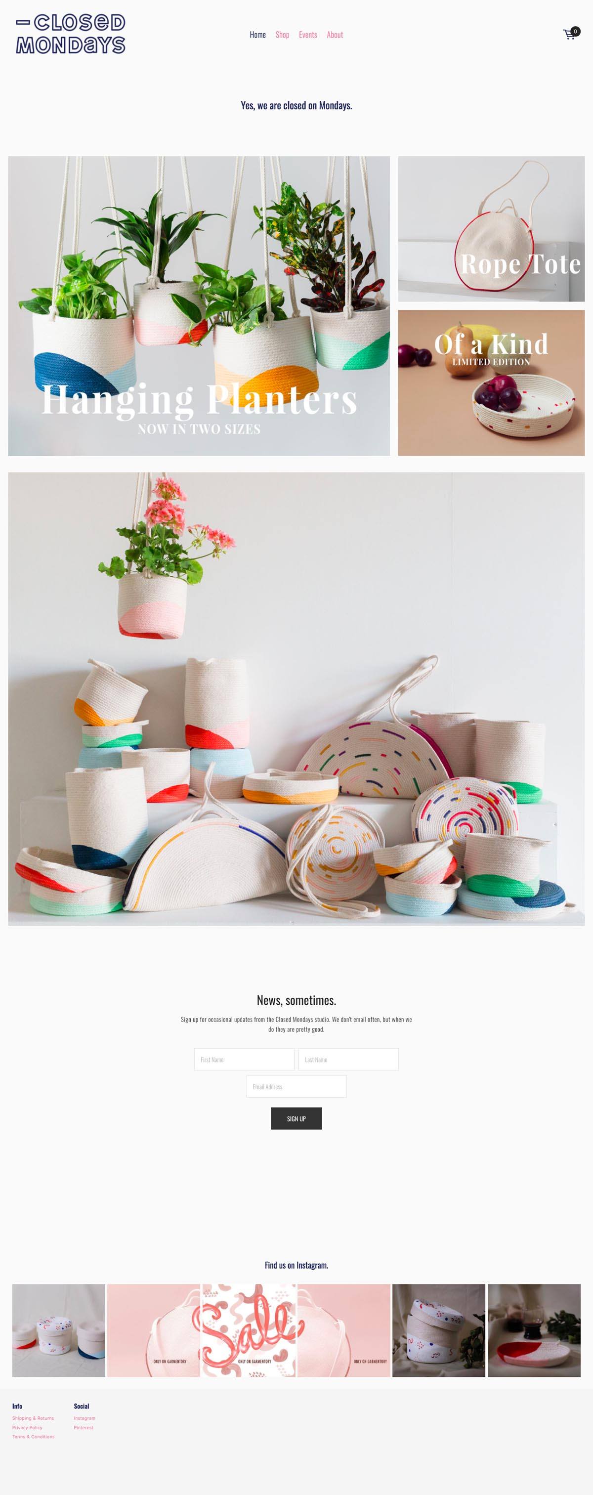 eCommerce website: Closed Mondays