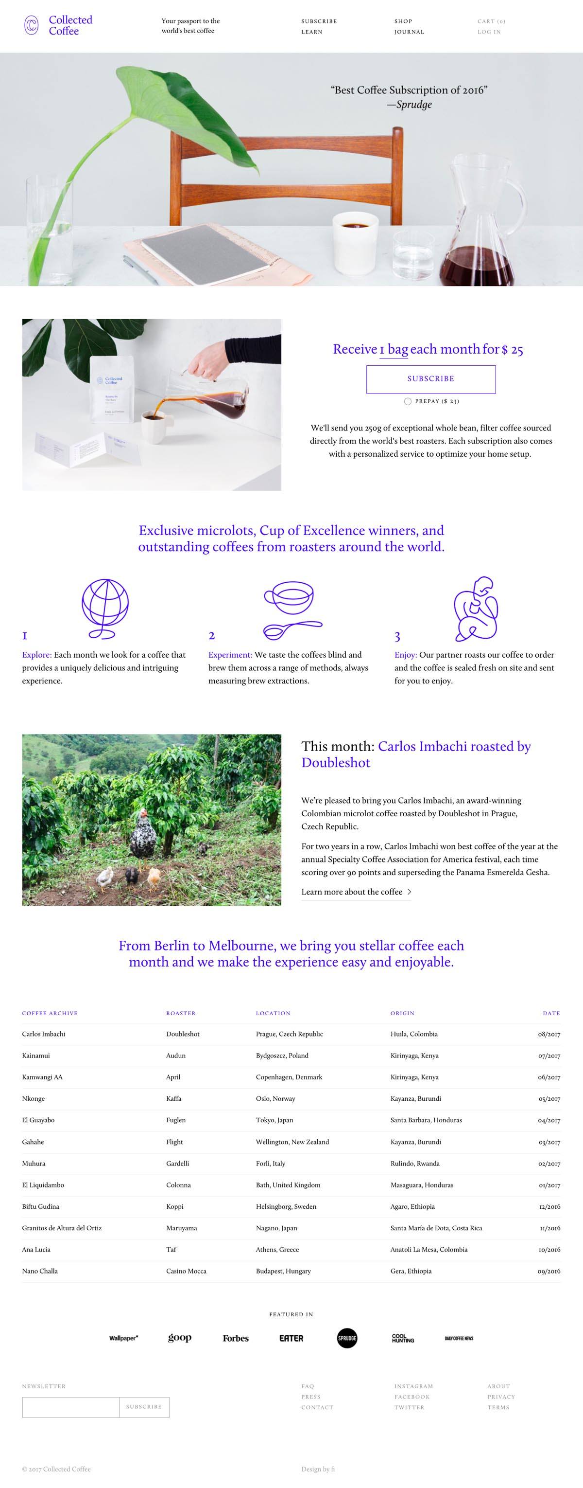 eCommerce website: Collected Coffee