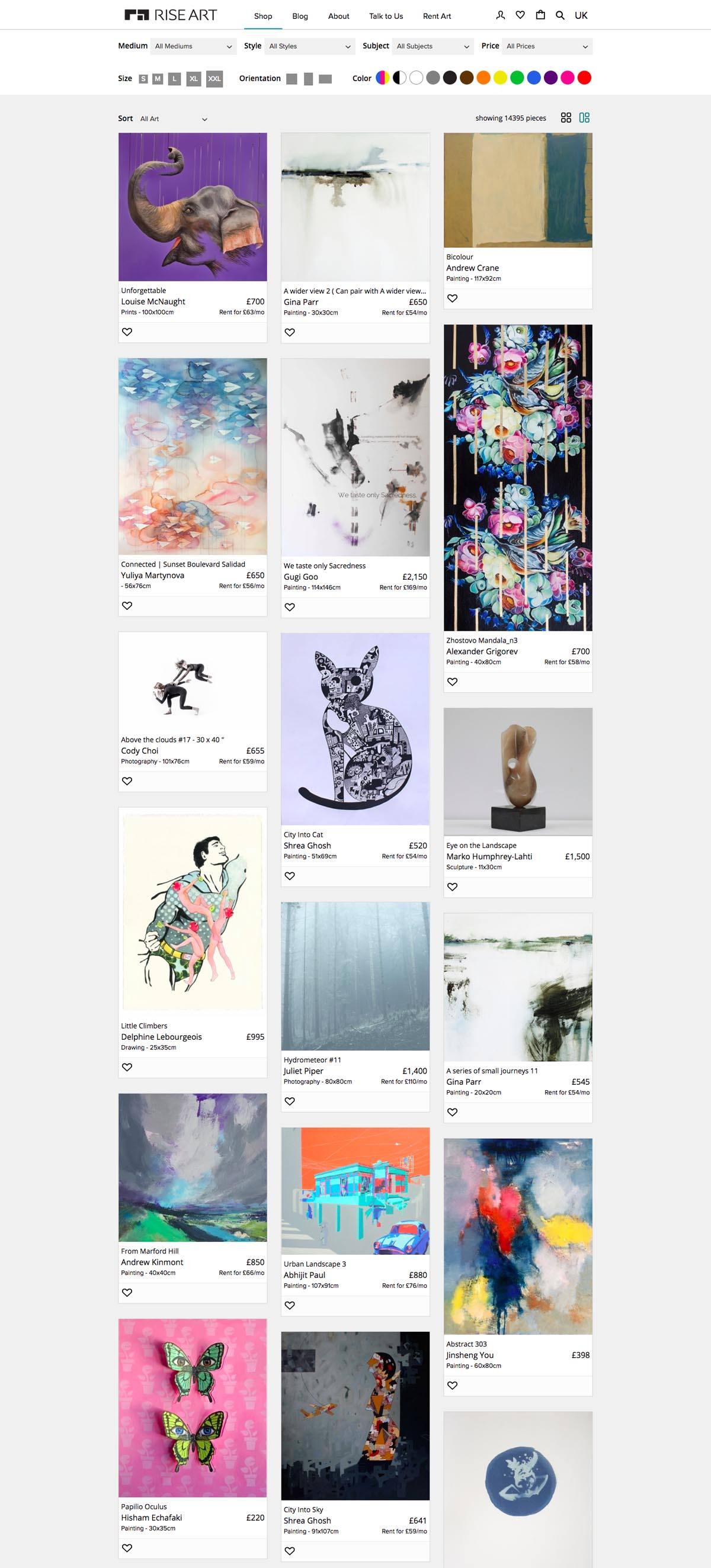 eCommerce website: Rise Art